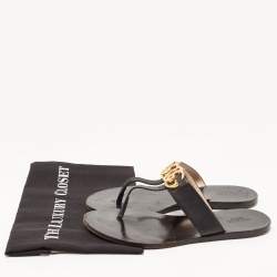 Pre Owned Gucci Black Leather GG Marmont Thong Flats Size 38