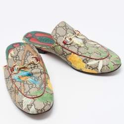 Gucci Multicolor GG Coated Canvas Princetown Flat Mules Size 37.5