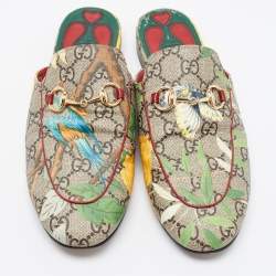 Gucci Multicolor GG Coated Canvas Princetown Flat Mules Size 37.5