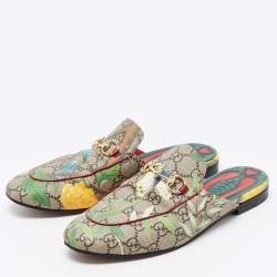 Gucci Multicolor GG Coated Canvas Princetown Flat Mules Size 37.5