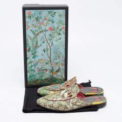 Gucci Multicolor GG Coated Canvas Princetown Flat Mules Size 37.5