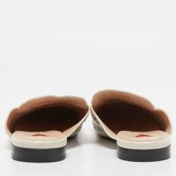 Pre Owned Gucci Cream Leather Bee and Star Embroidered Princetown Flat Mules Size 39.5