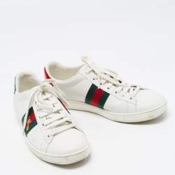 Gucci White Leather Embroidered Bee Sneakers Size 38