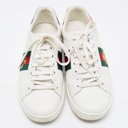 Gucci White Leather Embroidered Bee Sneakers Size 38