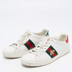 Gucci White Leather Embroidered Bee Sneakers Size 38
