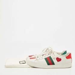 Gucci White/Red Leather Heart Ace Low Top Sneakers Size 40
