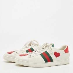 Gucci White/Red Leather Heart Ace Low Top Sneakers Size 40