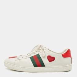 Gucci White/Red Leather Heart Ace Low Top Sneakers Size 40