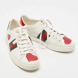 Gucci White/Red Leather Heart Ace Low Top Sneakers Size 40