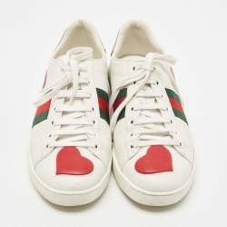 Gucci White/Red Leather Heart Ace Low Top Sneakers Size 40