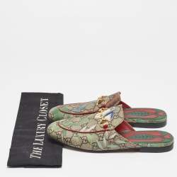 Gucci Multicolor Tian Print GG Supreme Canvas Princetown Flat Mules Size 36