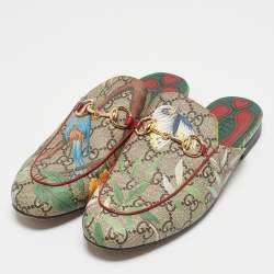 Gucci Multicolor Tian Print GG Supreme Canvas Princetown Flat Mules Size 36