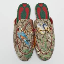 Gucci Multicolor Tian Print GG Supreme Canvas Princetown Flat Mules Size 36
