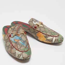 Gucci Multicolor Tian Print GG Supreme Canvas Princetown Flat Mules Size 36