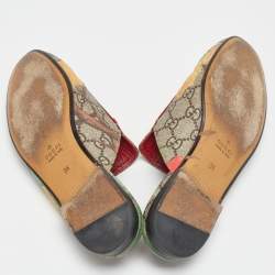 Gucci Multicolor Tian Print GG Supreme Canvas Princetown Flat Mules Size 36