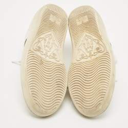 Pre Owned Gucci White Leather Web Detail Bee Embroidered Ace Low Top Sneakers Size 35