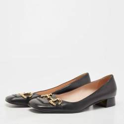 Pre Owned Gucci Black Leather Horsebit Block Heel Pumps Size 42