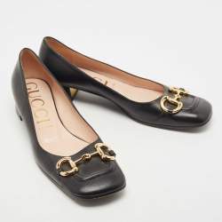 Pre Owned Gucci Black Leather Horsebit Block Heel Pumps Size 42