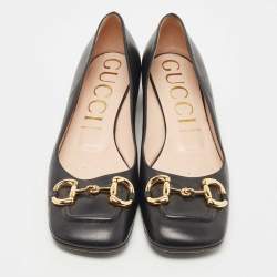 Pre Owned Gucci Black Leather Horsebit Block Heel Pumps Size 42