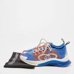 Gucci Blue/Orange Knit Fabric and Leather Runner Sneakers Size 37.5