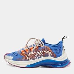 Gucci Blue/Orange Knit Fabric and Leather Runner Sneakers Size 37.5