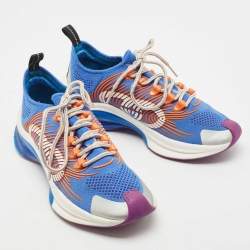 Gucci Blue/Orange Knit Fabric and Leather Runner Sneakers Size 37.5