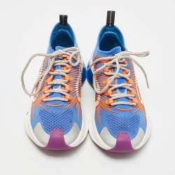 Gucci Blue/Orange Knit Fabric and Leather Runner Sneakers Size 37.5