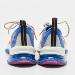 Gucci Blue/Orange Knit Fabric and Leather Runner Sneakers Size 37.5