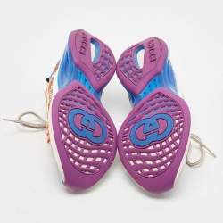 Gucci Blue/Orange Knit Fabric and Leather Runner Sneakers Size 37.5