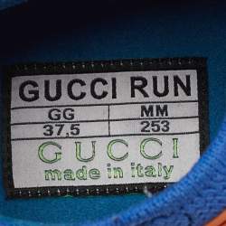 Gucci Blue/Orange Knit Fabric and Leather Runner Sneakers Size 37.5