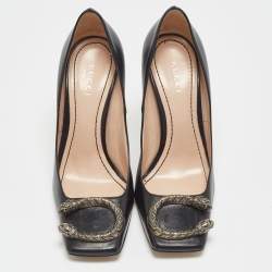 Pre Owned Gucci Black Leather Dionysus Square Toe Pumps Size 35