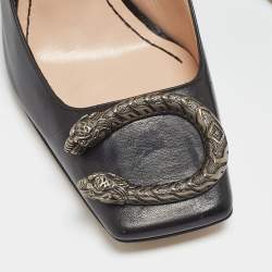 Pre Owned Gucci Black Leather Dionysus Square Toe Pumps Size 35