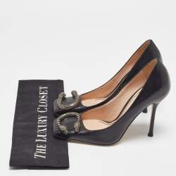 Pre Owned Gucci Black Leather Dionysus Square Toe Pumps Size 35