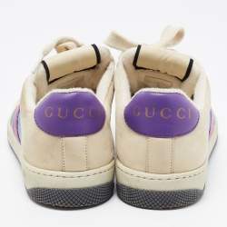 Gucci Multicolor Nubuck and Canvas Low Top Screener Sneakers Size 38.5