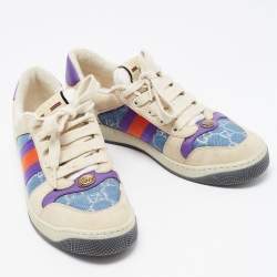 Gucci Multicolor Nubuck and Canvas Low Top Screener Sneakers Size 38.5