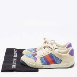 Gucci Multicolor Nubuck and Canvas Low Top Screener Sneakers Size 38.5