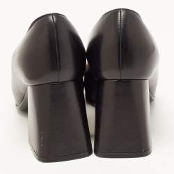 Pre Owned Gucci Black Leather Horsebit Block Heel Pumps Size 39.5