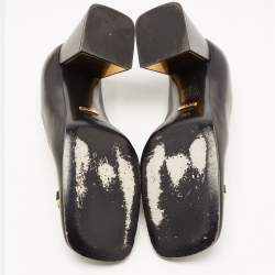 Pre Owned Gucci Black Leather Horsebit Block Heel Pumps Size 39.5