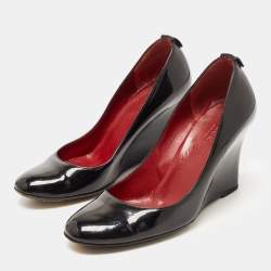 Pre Owned حذاء كعب عالي غوتشي جلد لامع أحمر نعل روكي مقدمة مستديرة مقاس 40