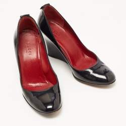 Pre Owned حذاء كعب عالي غوتشي جلد لامع أحمر نعل روكي مقدمة مستديرة مقاس 40