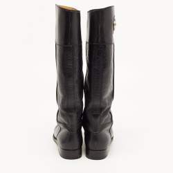 Pre Owned Gucci Black Guccissima Leather 85th Anniversary Knee Length Boots Size 39