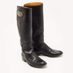 Pre Owned Gucci Black Guccissima Leather 85th Anniversary Knee Length Boots Size 39