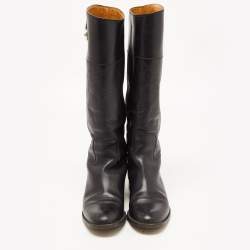 Pre Owned Gucci Black Guccissima Leather 85th Anniversary Knee Length Boots Size 39