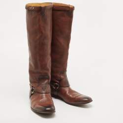 Pre Owned Gucci Brown Leather Riding Knee Boots Size 39.5