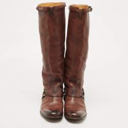 Pre Owned Gucci Brown Leather Riding Knee Boots Size 39.5