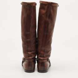 Pre Owned Gucci Brown Leather Riding Knee Boots Size 39.5