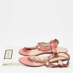 Gucci Pink Leather Pearl Embellished Willow Flat Sandals Size 39