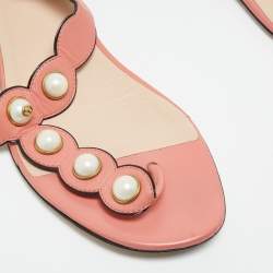 Gucci Pink Leather Pearl Embellished Willow Flat Sandals Size 39