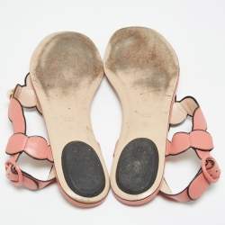 Gucci Pink Leather Pearl Embellished Willow Flat Sandals Size 39