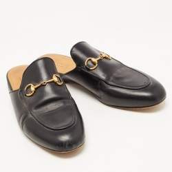 Pre Owned Gucci Black Leather Princetown Flat Mules Size 38.5